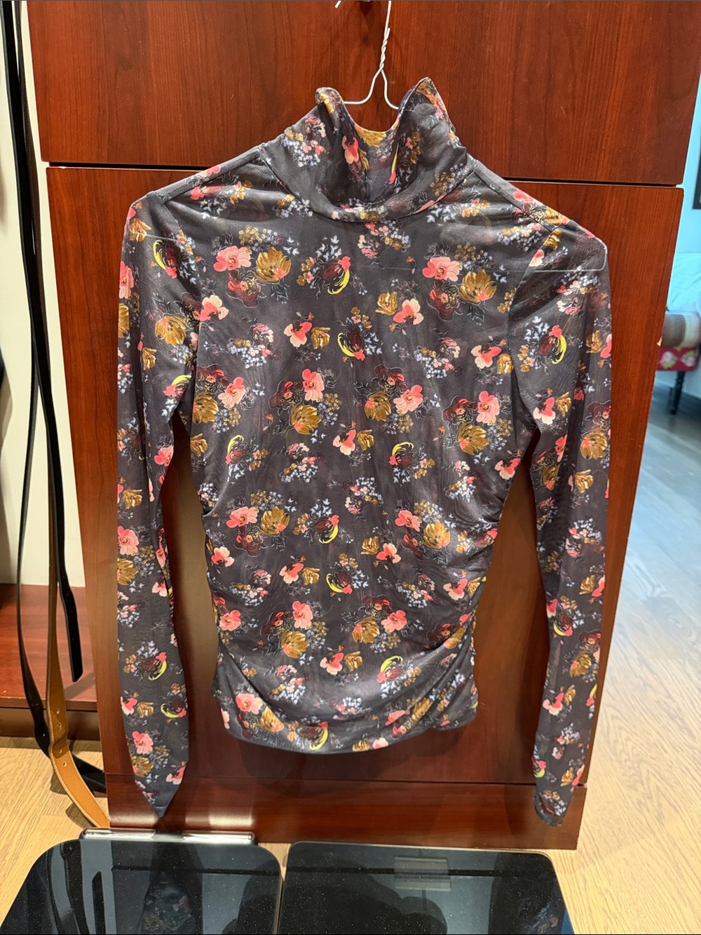 cinq a sept Dark Gray Floral Mock Neck Long-Sleeve Top with Pink & Gold Accents